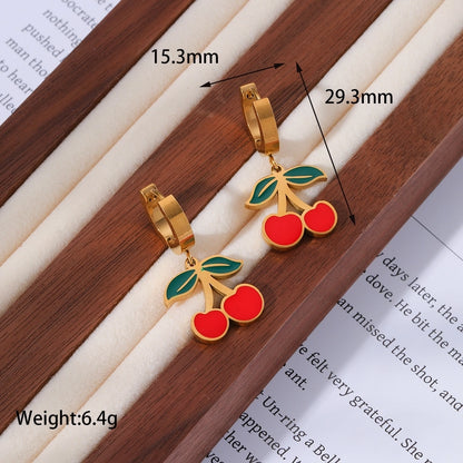 Jewelry Elegant Sweet Cherry 304 Stainless Steel 18K Gold Plated Epoxy Inlay Jewelry Set