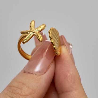 Jewelry IG Style Beach Starfish Shell 304 Stainless Steel Imitation Pearl 18K Gold Plated Plating Rings Earrings Necklace