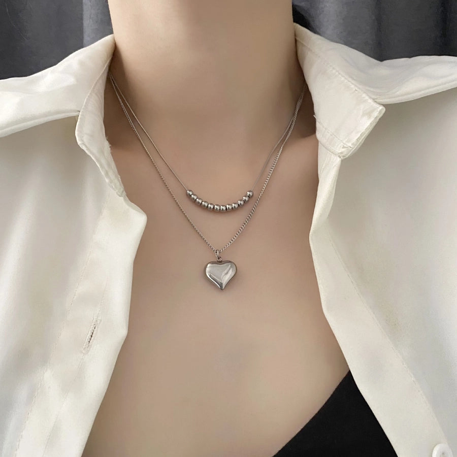 Jewelry Simple Style Commute Heart Shape Stainless Steel Titanium Steel Titanium Steel 18K Gold Plated Gold Plated Silver Plated Plating Layered Necklaces