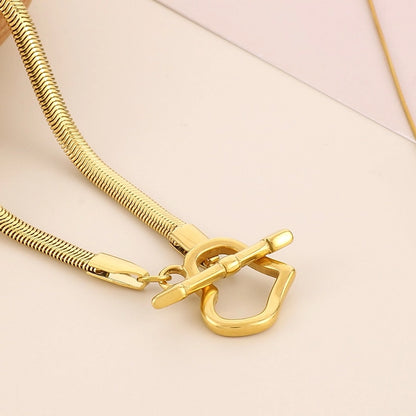 Stainless Steel Titanium Steel 18K Gold Plated Retro Cool Style Plating Heart Shape Pendant Necklace