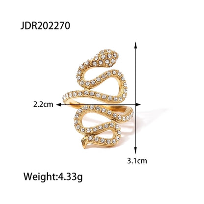 Jewelry Vintage Style Snake 304 Stainless Steel Artificial Diamond Plating Open Ring