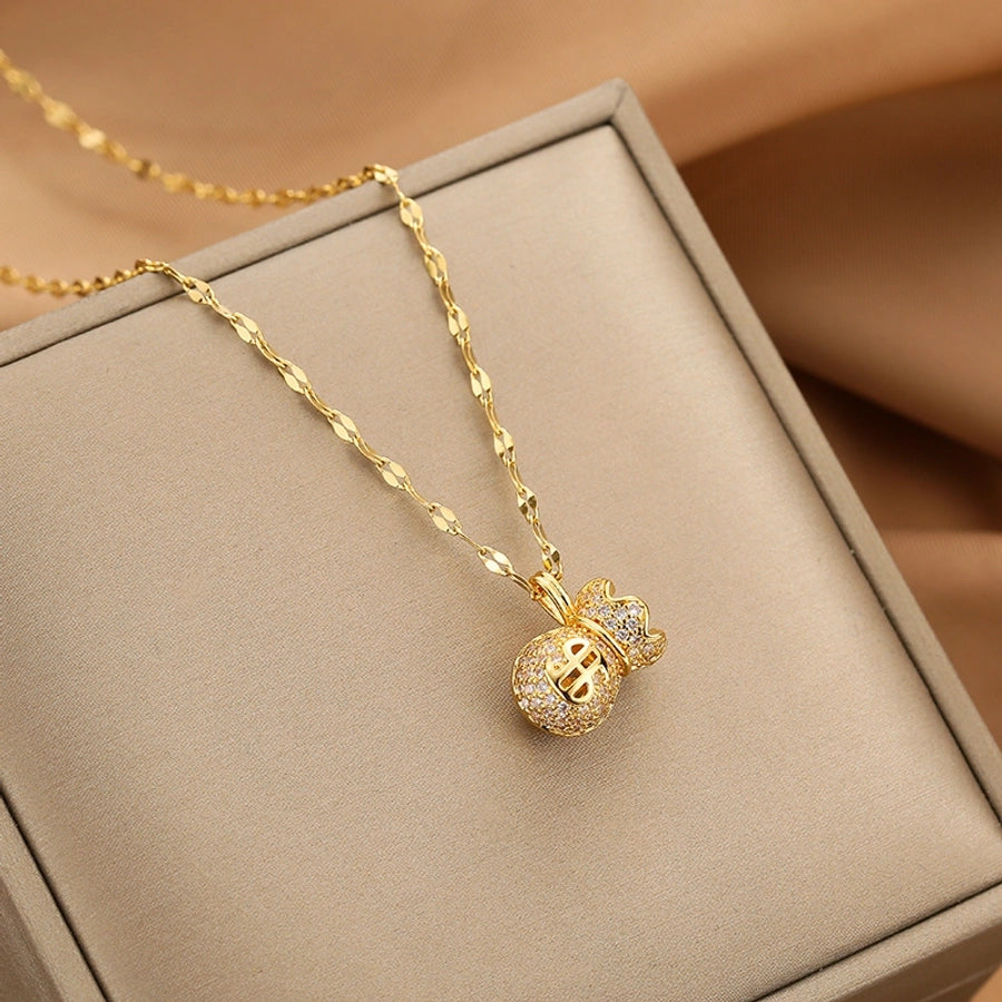 Fashion Heart Shape Peanut Windmill 304 Stainless Steel Copper Plating Inlay 18K Gold Plated White-Plated K Zircon Pendant Necklace