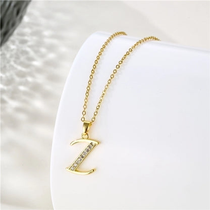 Stainless Steel Titanium Steel 18K Gold Plated Fashion Plating Inlay letter Zircon Pendant Necklace