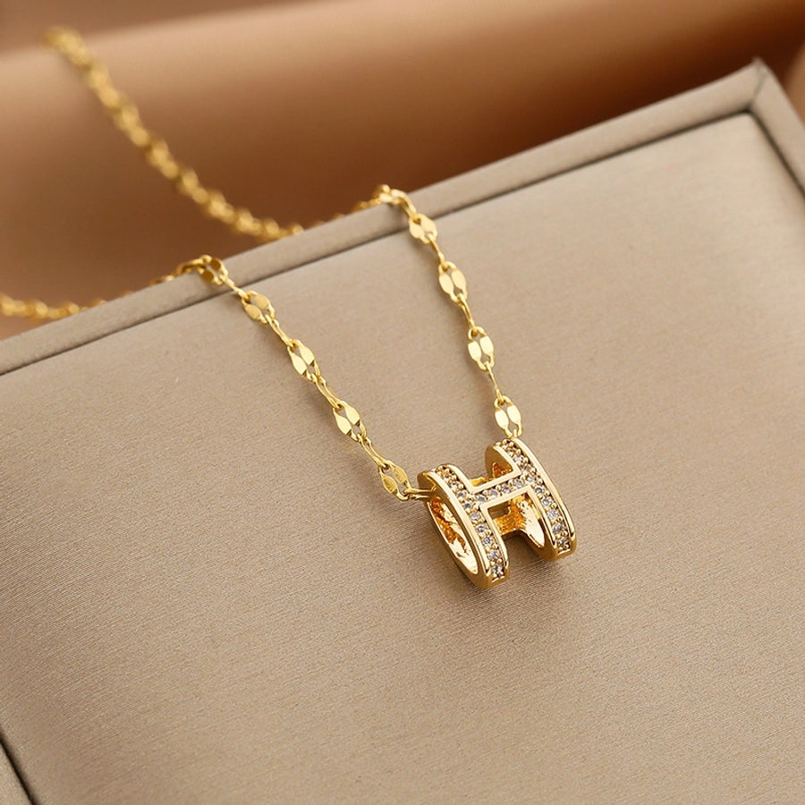 Fashion Heart Shape Peanut Windmill 304 Stainless Steel Copper Plating Inlay 18K Gold Plated White-Plated K Zircon Pendant Necklace