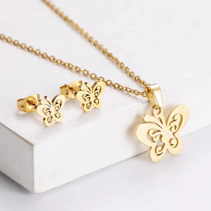 Fashion Geometric Titanium Steel Gold Plated Earrings Necklace