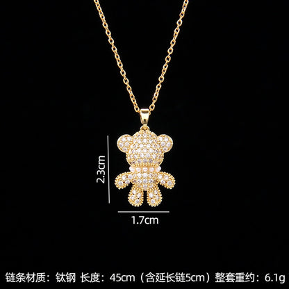 simple style bear copper zircon pendant necklace in bulk