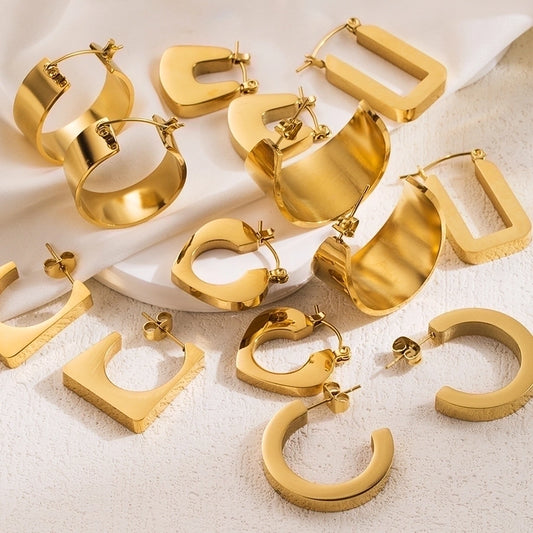 1 pair ig style basic cool style solid color plating stainless steel 18k gold plated earrings ear studs