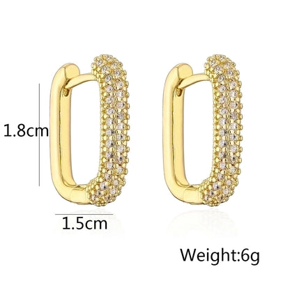 1 pair fashion geometric gold plated copper zircon gold plated hoop earrings