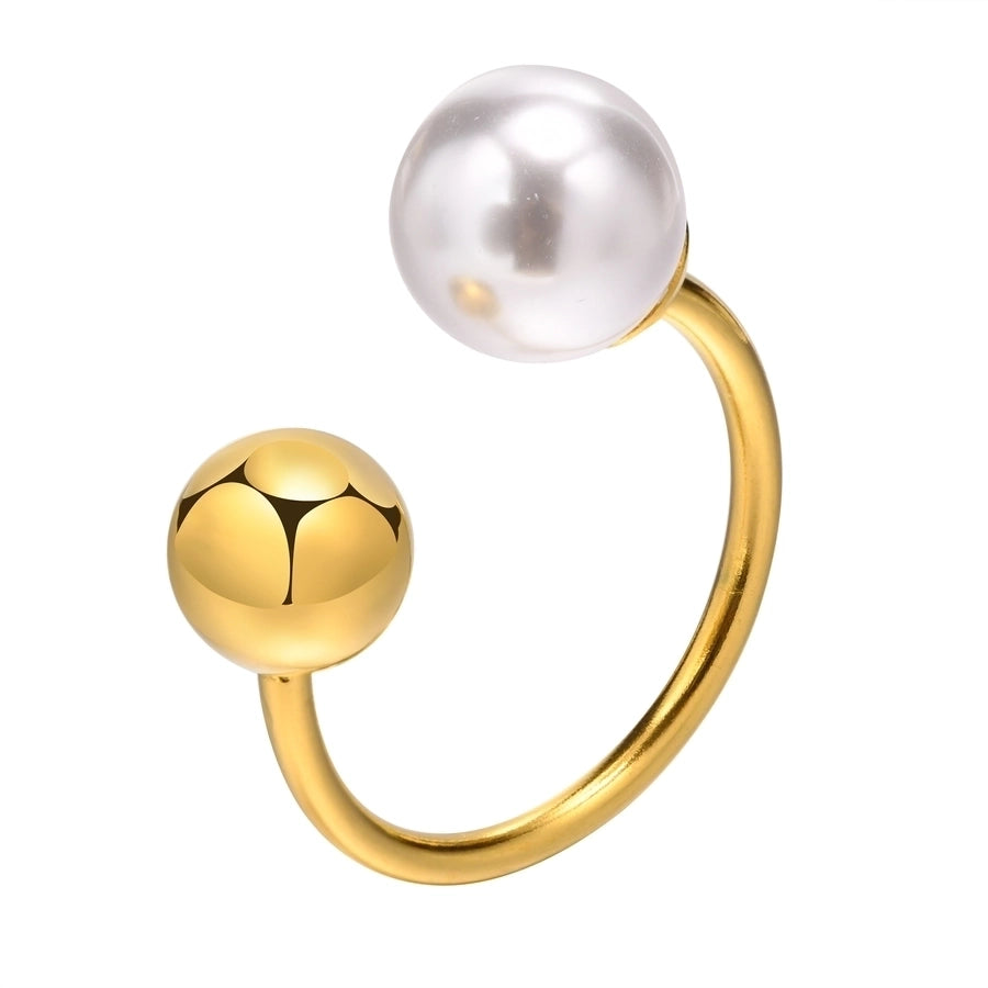 304 Stainless Steel 18K Gold Plated Vacation Plating Inlay Round Artificial Pearls Open Ring