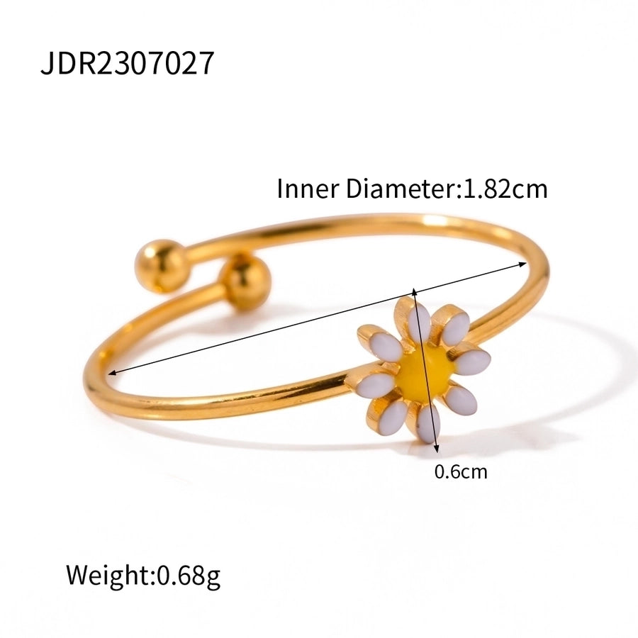 304 Stainless Steel 18K Gold Plated Sweet Enamel Plating Flower Rings