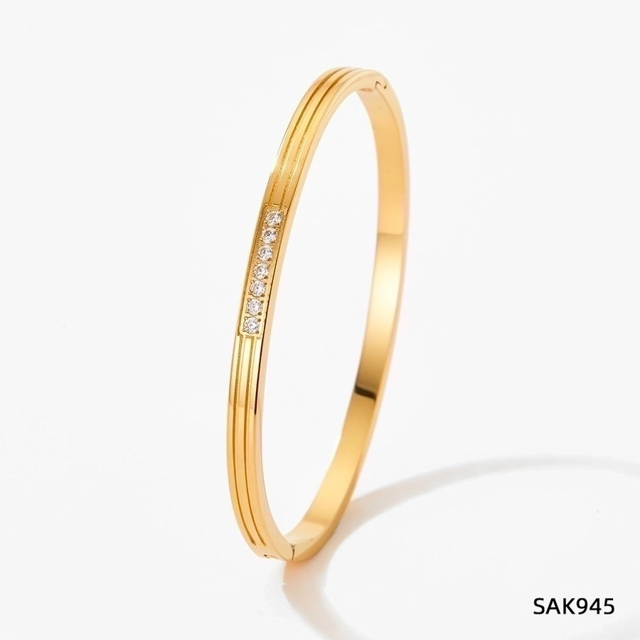 Simple Style Classic Style Geometric 304 Stainless Steel 16K Gold Plated White Gold Plated Gold Plated Zircon Bangle In Bulk