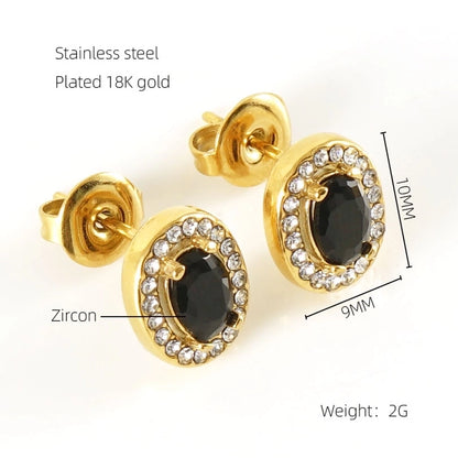 1 Pair Glam Sun Water Droplets Heart Shape Inlay Stainless Steel Rhinestones Zircon 18K Gold Plated Ear Studs