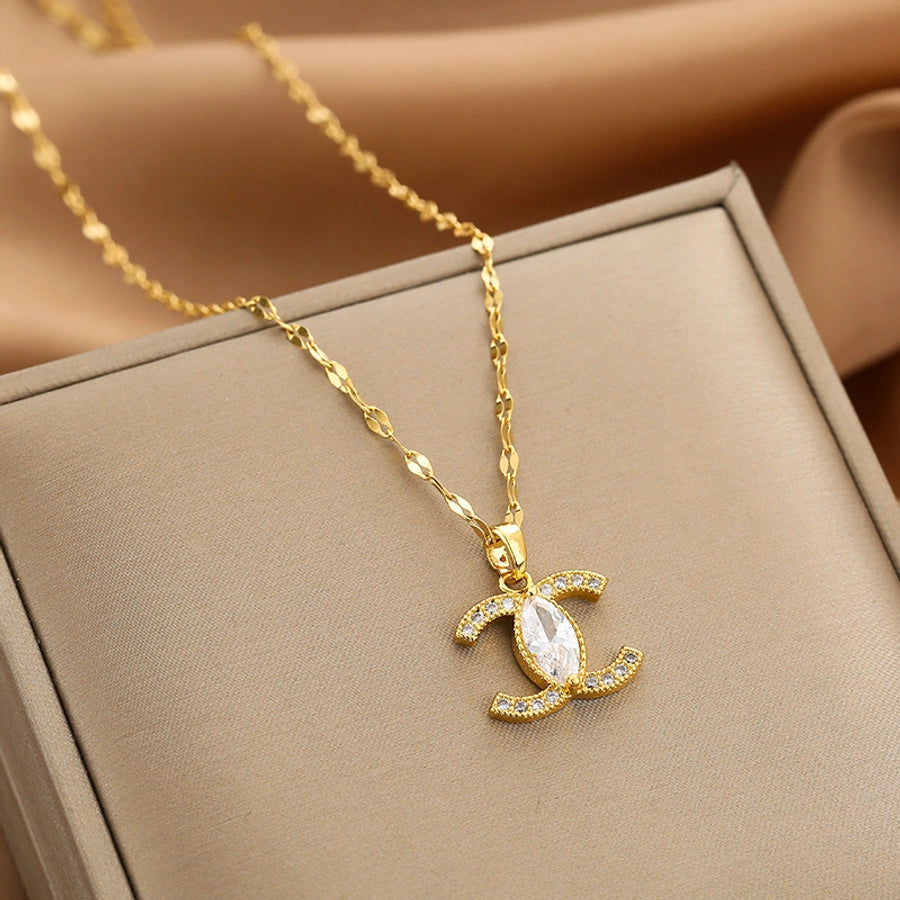 Fashion Heart Shape Peanut Windmill 304 Stainless Steel Copper Plating Inlay 18K Gold Plated White-Plated K Zircon Pendant Necklace