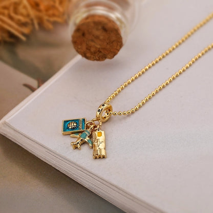 vacation streetwear earth airplane copper 18k gold plated zircon pendant necklace in bulk