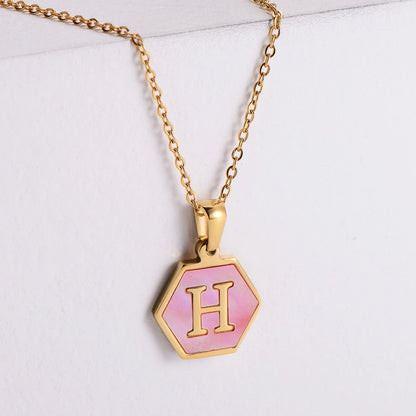 304 Stainless Steel 18K Gold Plated Lady Plating Letter Shell Pendant Necklace