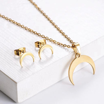 Fashion Geometric Titanium Steel Gold Plated Earrings Necklace