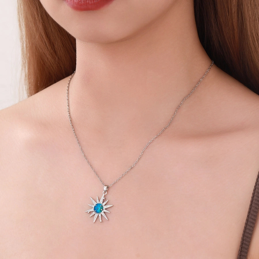 304 Stainless Steel Copper Inlay Sun Zircon Pendant Necklace