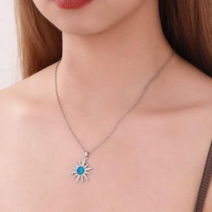 304 Stainless Steel Copper Inlay Sun Zircon Pendant Necklace