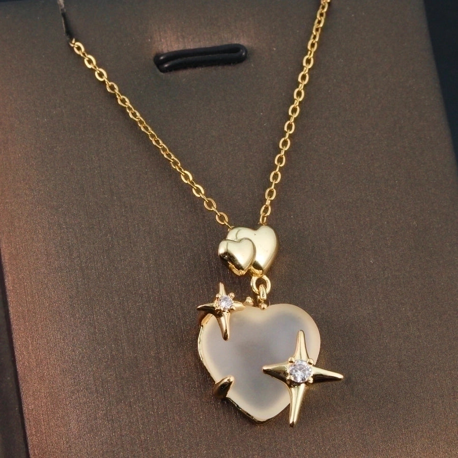 Titanium Steel Basic Plating Inlay Heart Shape Zircon Pendant Necklace