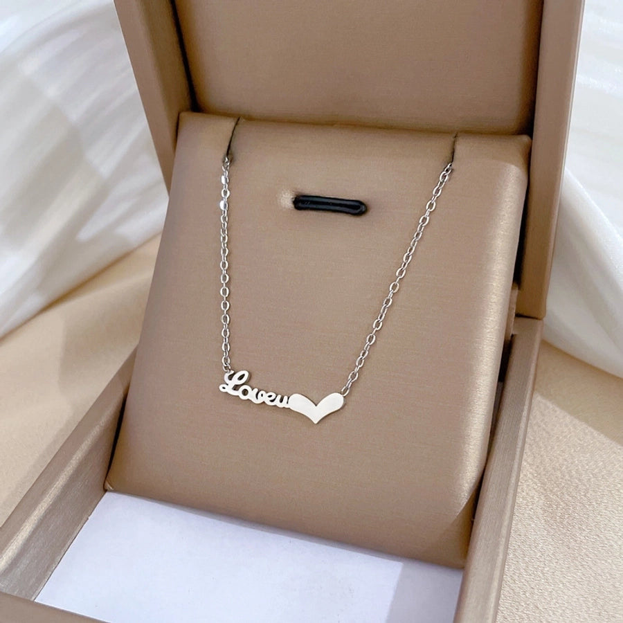 Simple Style Letter Heart Shape Butterfly Titanium Steel Inlay Shell Necklace