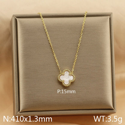 Jewelry Simple Style Four Leaf Clover 304 Stainless Steel Arylic 18K Gold Plated Plating Pendant Necklace