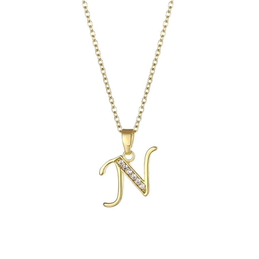 Stainless Steel Titanium Steel 18K Gold Plated Fashion Plating Inlay letter Zircon Pendant Necklace