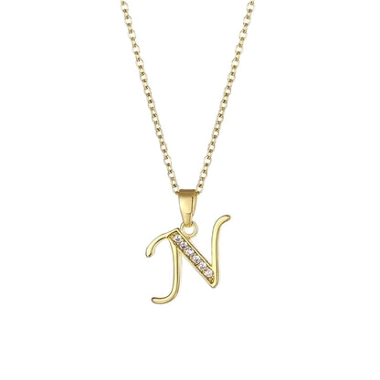 Stainless Steel Titanium Steel 18K Gold Plated Fashion Plating Inlay letter Zircon Pendant Necklace