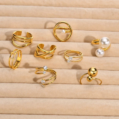 201 Stainless Steel 18K Gold Plated IG Style Vacation Simple Style Plating Inlay Geometric Pearl Zircon Rings