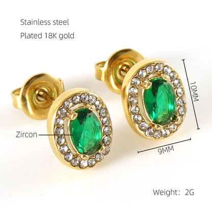 1 Pair Glam Sun Water Droplets Heart Shape Inlay Stainless Steel Rhinestones Zircon 18K Gold Plated Ear Studs