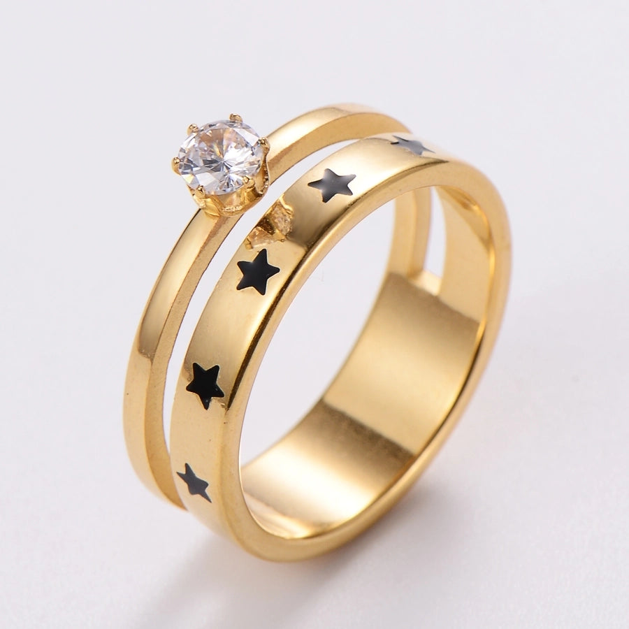 Stainless Steel 18K Gold Plated Fashion Inlay Hand Number Bow Knot Zircon Open Ring