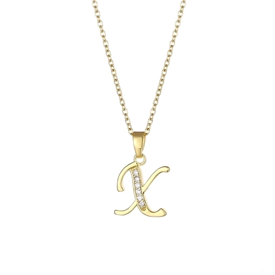 Stainless Steel Titanium Steel 18K Gold Plated Fashion Plating Inlay letter Zircon Pendant Necklace