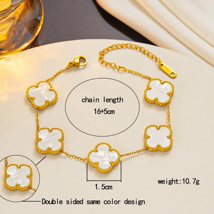 304 Stainless Steel 18K Gold Plated Cute Sweet Inlay Four Leaf Clover Acrylic Bracelets Earrings Necklace