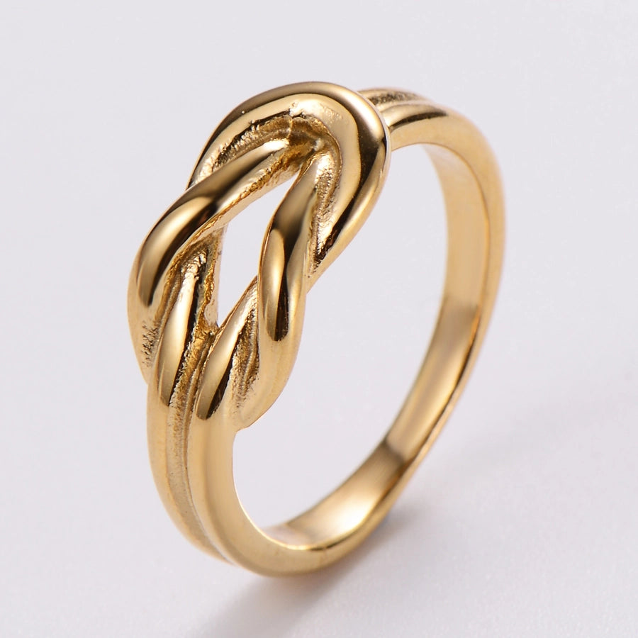 Stainless Steel 18K Gold Plated Fashion Inlay Hand Number Bow Knot Zircon Open Ring