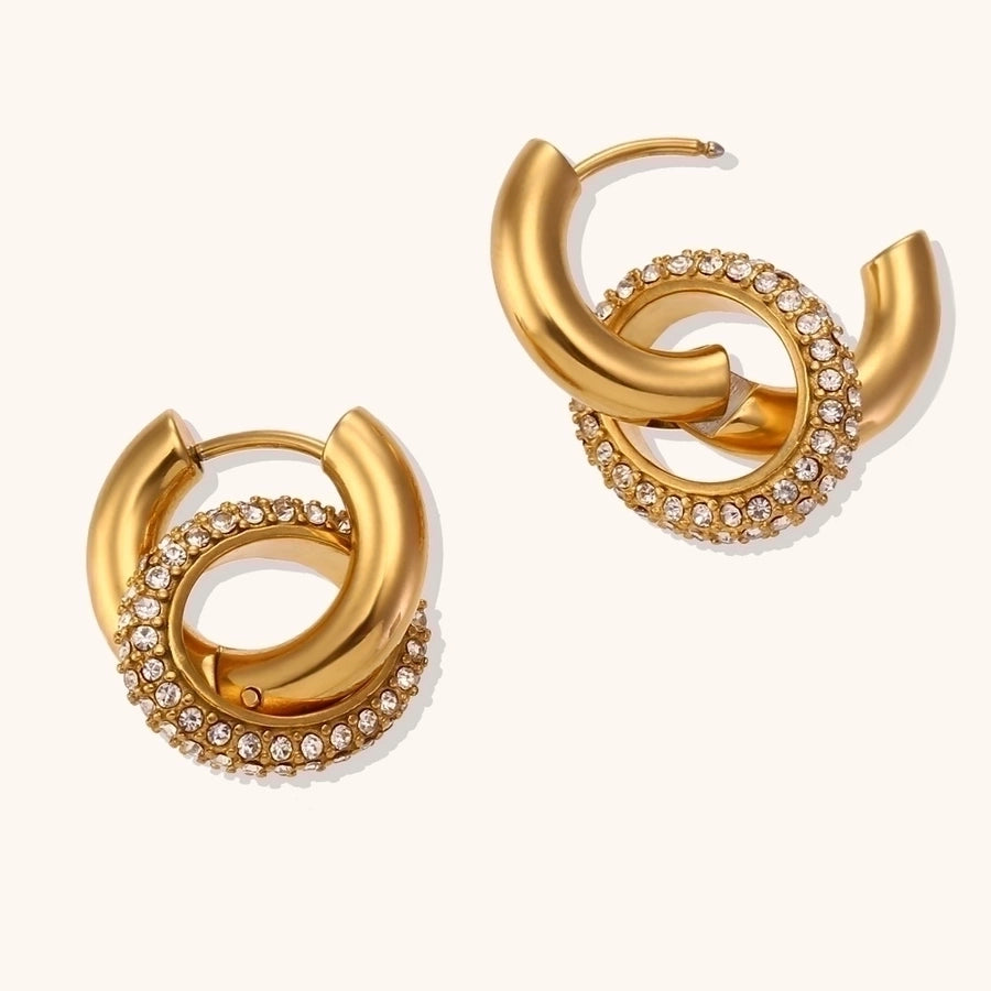 1 Pair Lady Geometric Plating Inlay Stainless Steel Zircon 18K Gold Plated Earrings Ear Studs