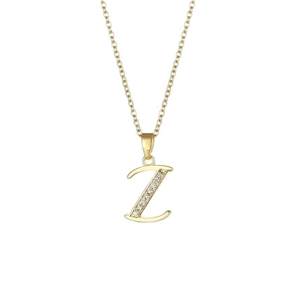 Stainless Steel Titanium Steel 18K Gold Plated Fashion Plating Inlay letter Zircon Pendant Necklace