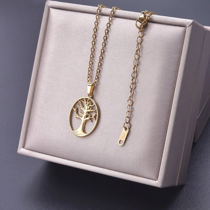 Jewelry Basic Modern Style Classic Style Life Tree 304 Stainless Steel 18K Gold Plated Plating Pendant Necklace