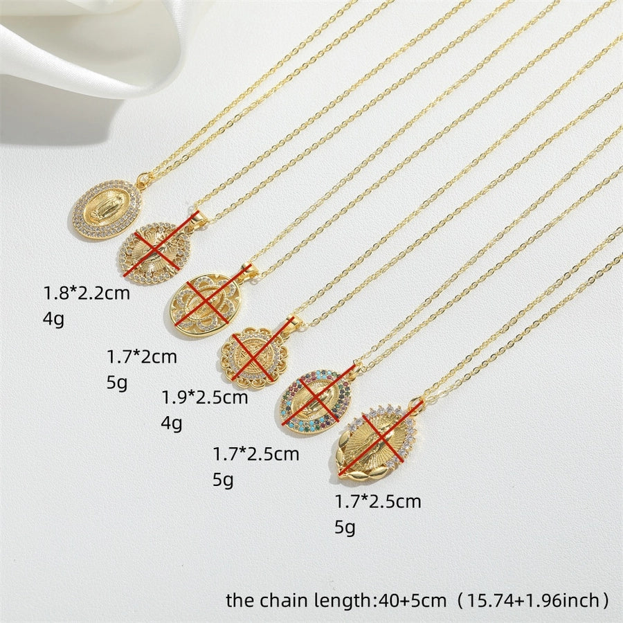 Vintage Style Simple Style Commute Round Copper Inlay 14K Gold Plated Zircon Pendant Necklace