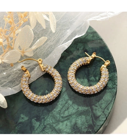 1 Pair Retro Round Plating 304 Stainless Steel Rhinestones 18K Gold Plated Earrings