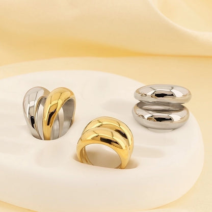 Basic Modern Style Classic Style Geometric Solid Color 304 Stainless Steel 18K Gold Plated Rings In Bulk