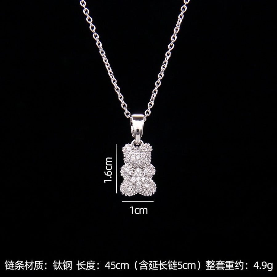 simple style bear copper zircon pendant necklace in bulk