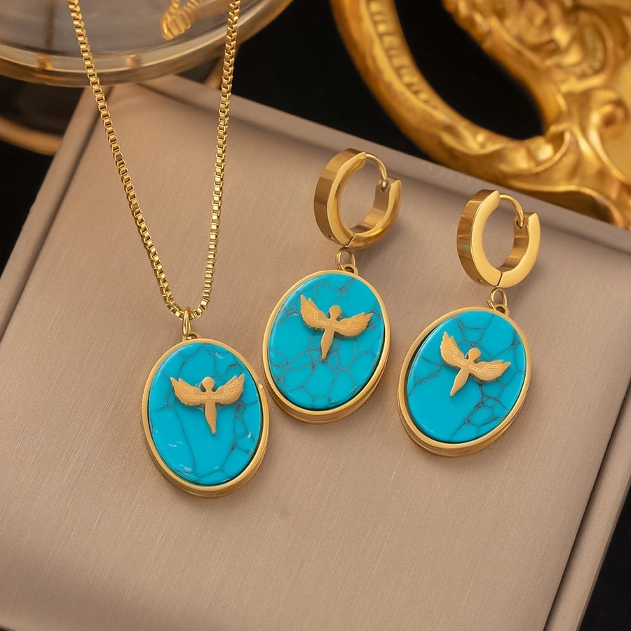 304 Stainless Steel 18K Gold Plated Retro Plating Flower Acrylic Artificial Rhinestones Resin Earrings Necklace