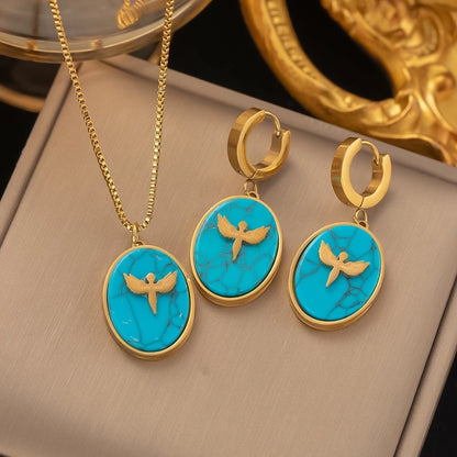 304 Stainless Steel 18K Gold Plated Retro Plating Flower Acrylic Artificial Rhinestones Resin Earrings Necklace