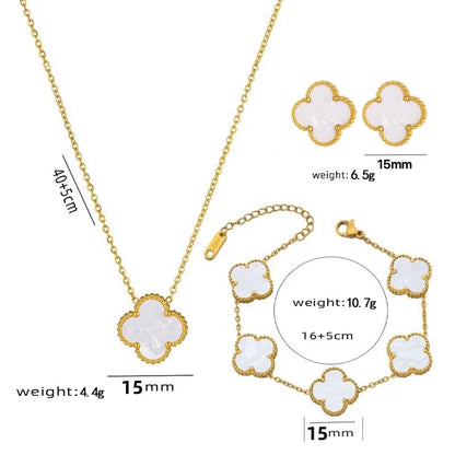 304 Stainless Steel 18K Gold Plated Cute Sweet Inlay Four Leaf Clover Acrylic Bracelets Earrings Necklace