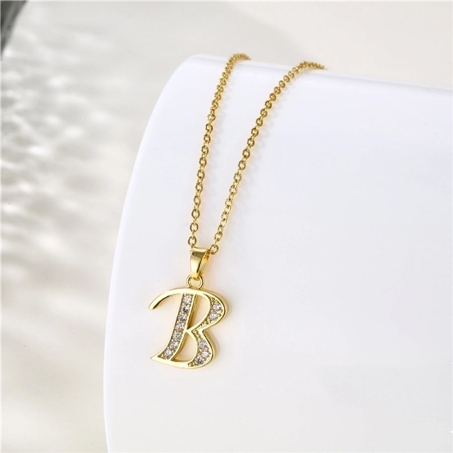 Stainless Steel Titanium Steel 18K Gold Plated Fashion Plating Inlay letter Zircon Pendant Necklace