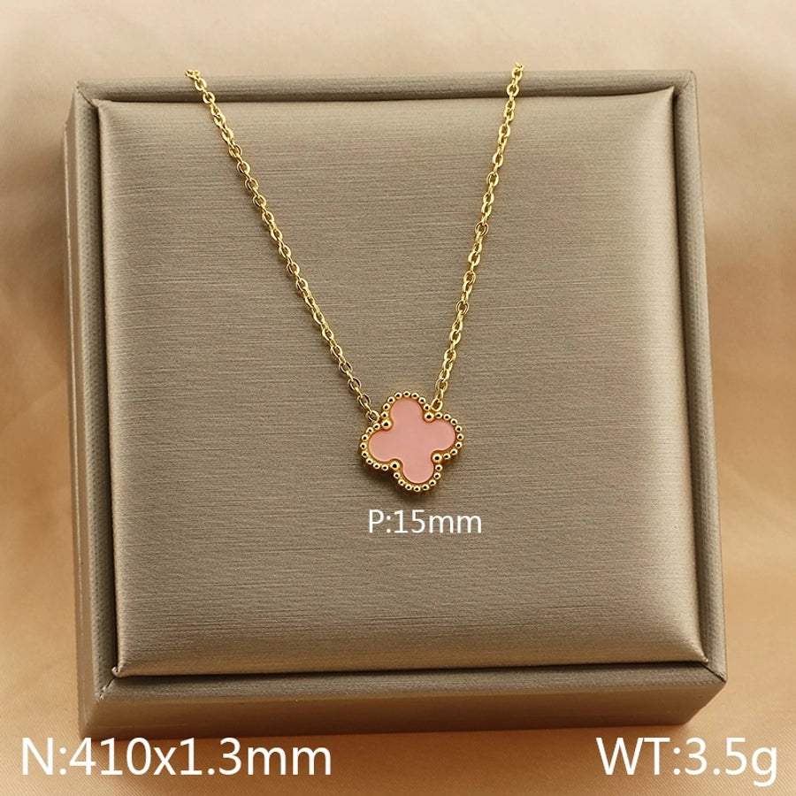 Jewelry Simple Style Four Leaf Clover 304 Stainless Steel Arylic 18K Gold Plated Plating Pendant Necklace