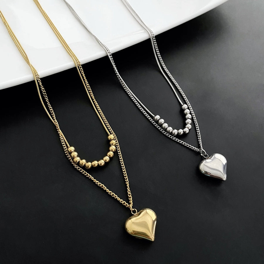 Jewelry Simple Style Commute Heart Shape Stainless Steel Titanium Steel Titanium Steel 18K Gold Plated Gold Plated Silver Plated Plating Layered Necklaces