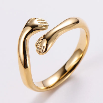 Stainless Steel 18K Gold Plated Fashion Inlay Hand Number Bow Knot Zircon Open Ring