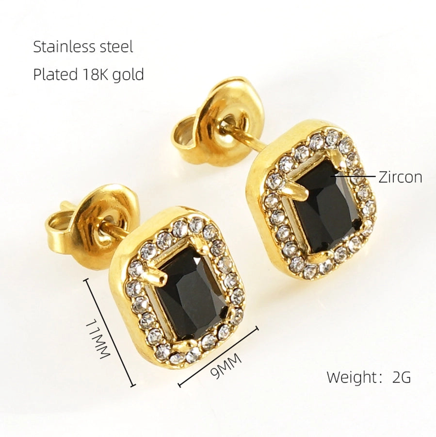 1 Pair Glam Sun Water Droplets Heart Shape Inlay Stainless Steel Rhinestones Zircon 18K Gold Plated Ear Studs