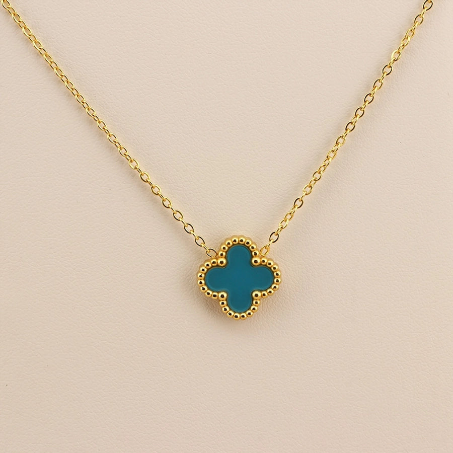 Jewelry Simple Style Four Leaf Clover 304 Stainless Steel Arylic 18K Gold Plated Plating Pendant Necklace