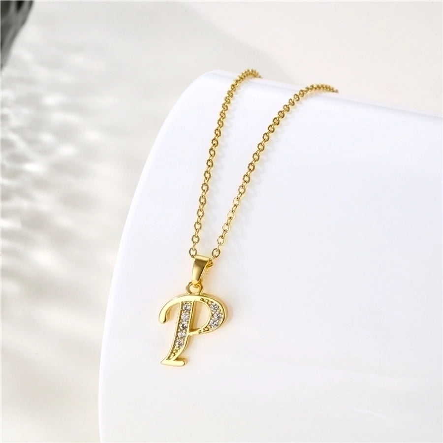 Stainless Steel Titanium Steel 18K Gold Plated Fashion Plating Inlay letter Zircon Pendant Necklace